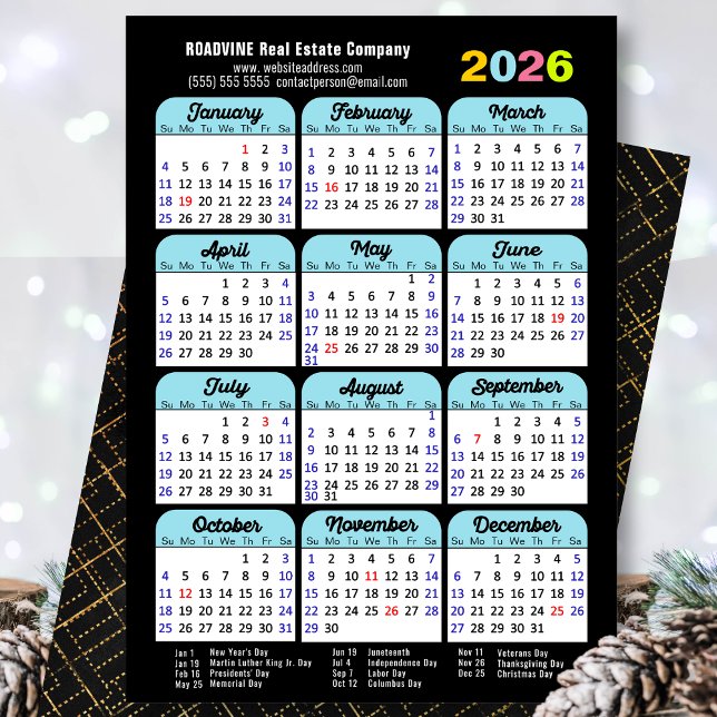 Business 2026 Calendar Black Blue Minimalist Holiday Card (Creator Uploaded)