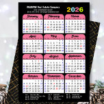 Business 2026 Calendar Black Pink Minimalist Holiday Card<br><div class="desc">Business 2026 Calendar Modern Black Pink Minimalist Colourful New Year Holiday Card. All the texts are pre-arranged for you to personalise easily and quickly with your own details. Wish you all a Happy Holidays and an Amazing New Year! For many other card designs, please visit (Holiday Cards) https://www.zazzle.com/collections/119095696689680604 (Holiday Postcards)...</div>
