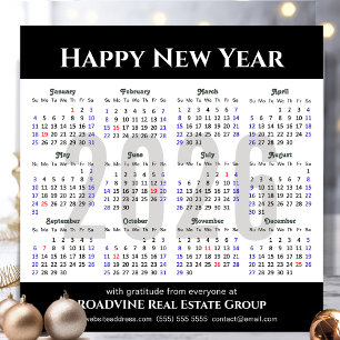 Business 2026 Calendar Black Silver Glitter Simple Holiday Card
