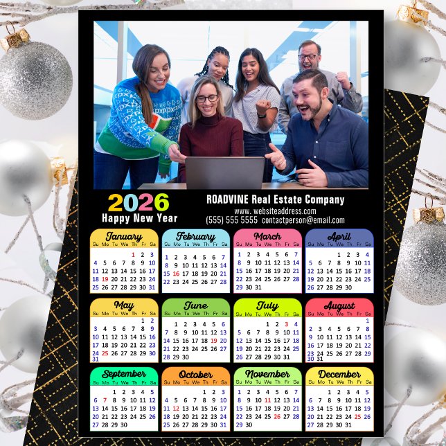 Business 2026 Calendar Modern Black Gold Colourful Holiday Card (Creator Uploaded)