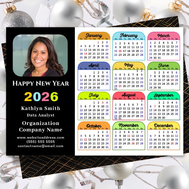 Business 2026 Calendar Modern Black Gold Colourful Holiday Card (Creator Uploaded)