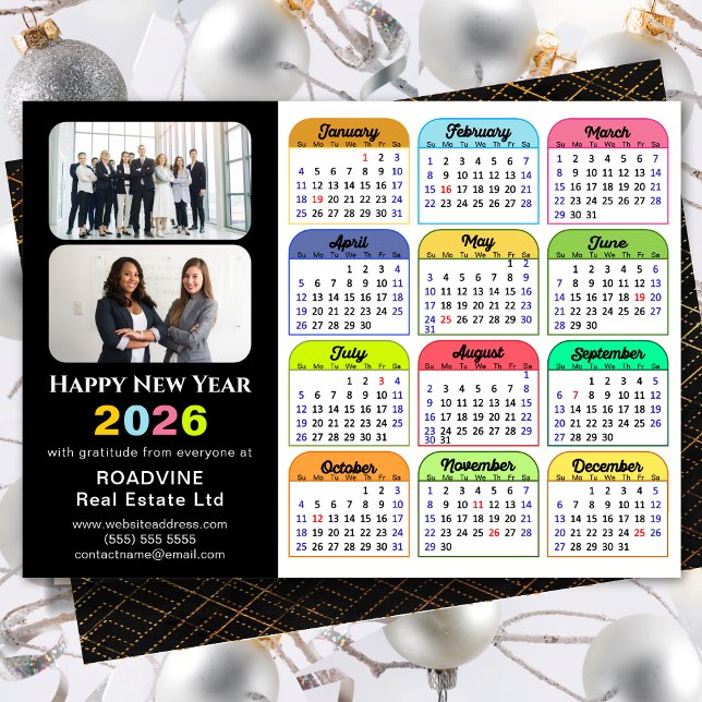 Business 2026 Calendar Modern Black Gold Colourful Holiday Card (Creator Uploaded)