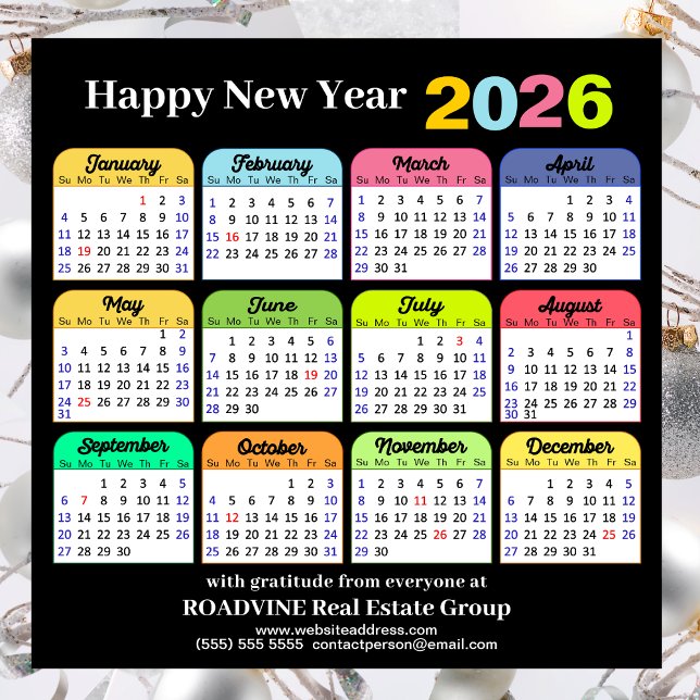 Business 2026 Calendar Modern Black Gold Colourful Holiday Card (Creator Uploaded)