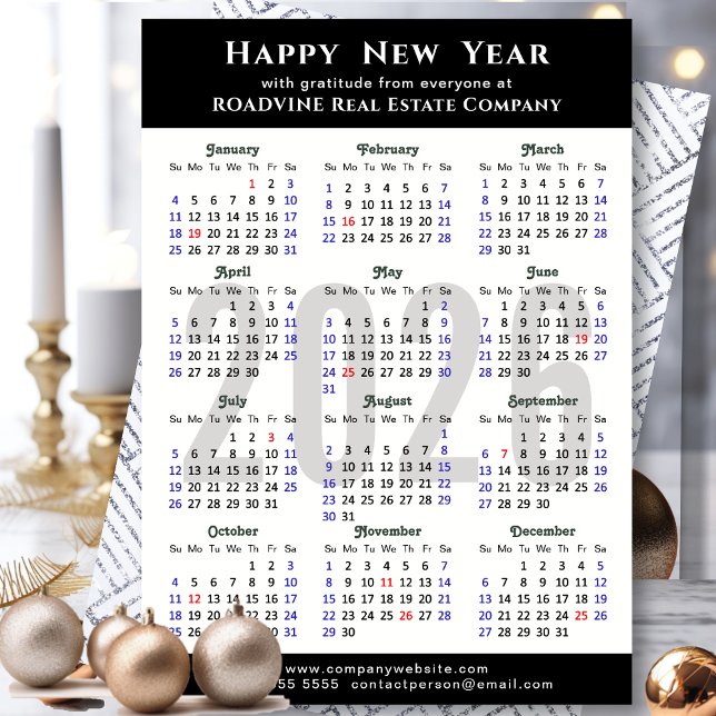 Business 2026 Calendar Modern Black Minimalist Holiday Card (Creator Uploaded)