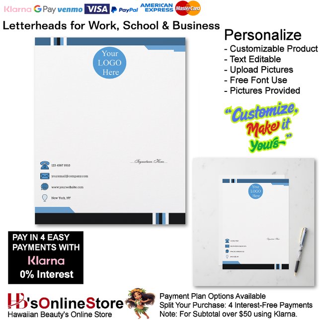 Business 3 Shaded Blue Logo Company Name Signature Custom Letterhead (Business 3 Shaded Blue Logo Company Name Signature Letterhead.)