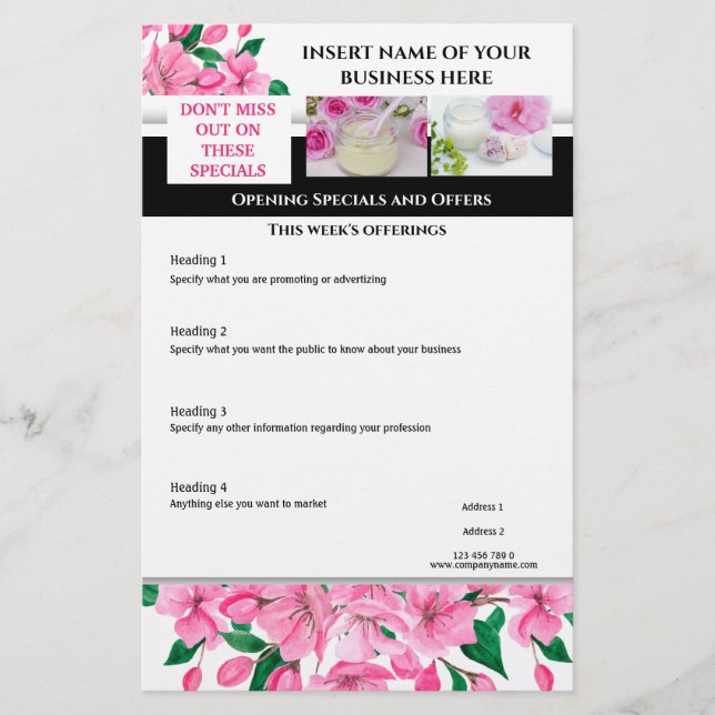 Business 4 photo cherry blossom spa salon chic flyer (Front)