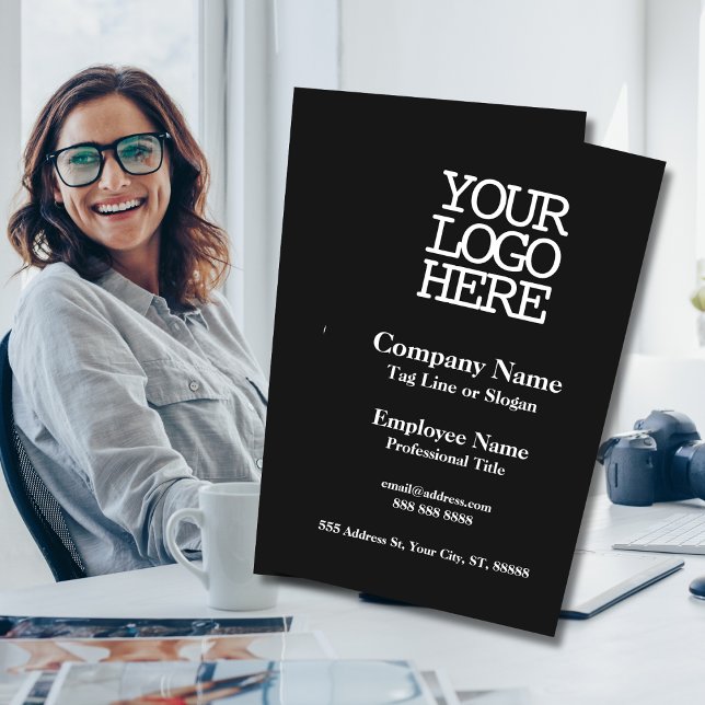 Business Add Your Company Logo Black and White Business Card (Creator Uploaded)