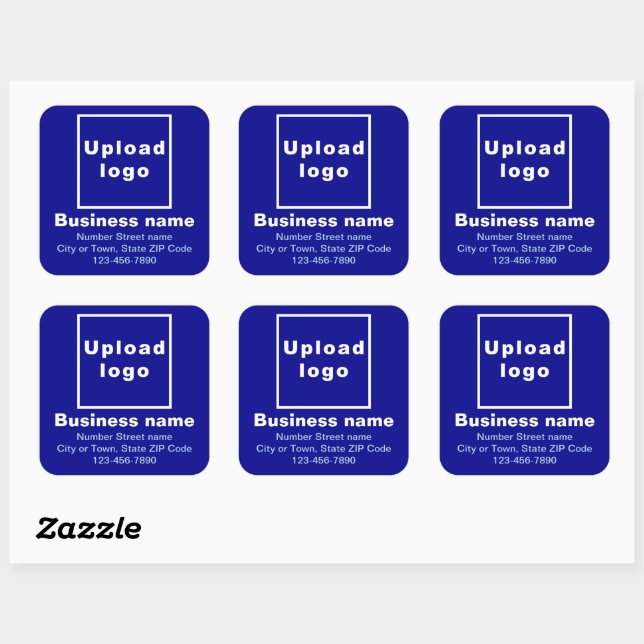 Business Address and Phone Number on Blue Square Sticker (Sheet)