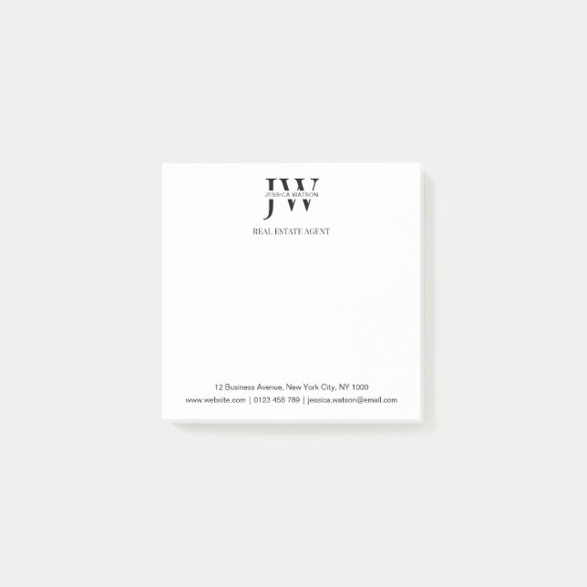 Business Address Monogram Real Estate Business Post-it Notes (Front)