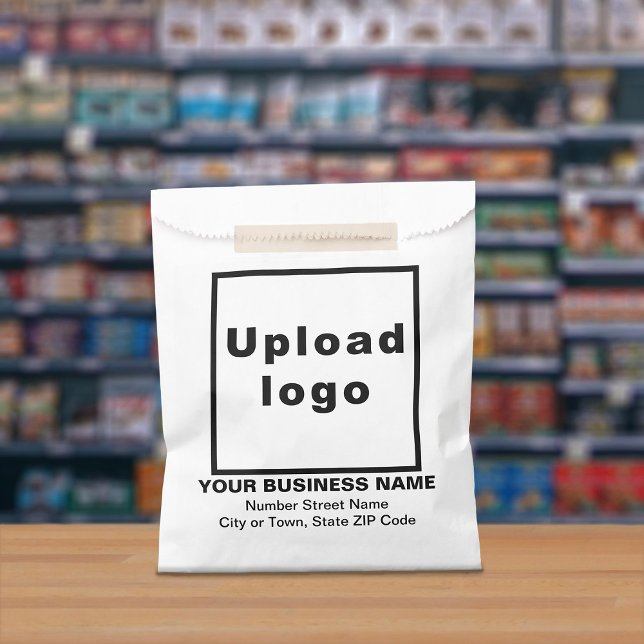 Business Address on White Paper Bag (White paper bag with your business logo, name and address displayed in a store)