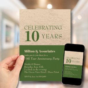 Business Anniversary Celebration Green & Gold Invitation