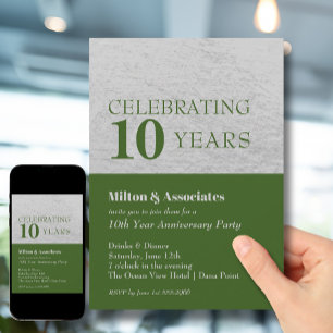 Business Anniversary Celebration Green Silver Invitation