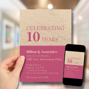 Business Anniversary Celebration Hot Pink & Gold Invitation