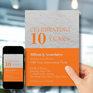 Business Anniversary Celebration Orange Silver Invitation