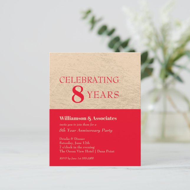 Business Anniversary Gold and Red Invitations (Standing Front)
