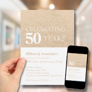 Business Anniversary Gold and White Invitation