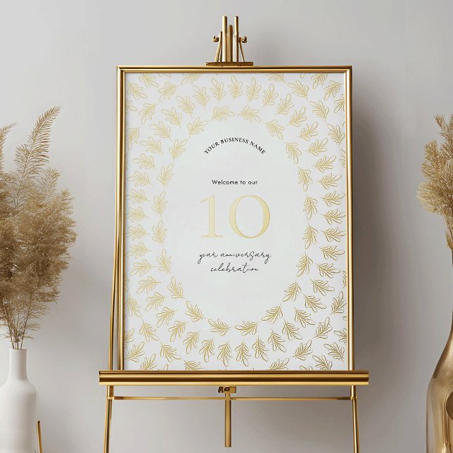 Business Anniversary Party Elegant Event Foil Sign (Elegant gold foil business anniversary welcome print - place it in a frame and display as a sign)