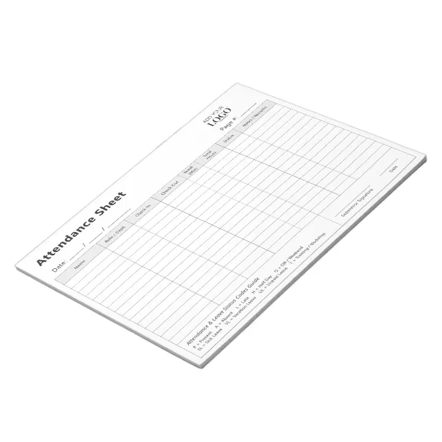 Timesheet Notepad Business Attendance Log & Daily Employee Timesheet Notepad | Zazzle