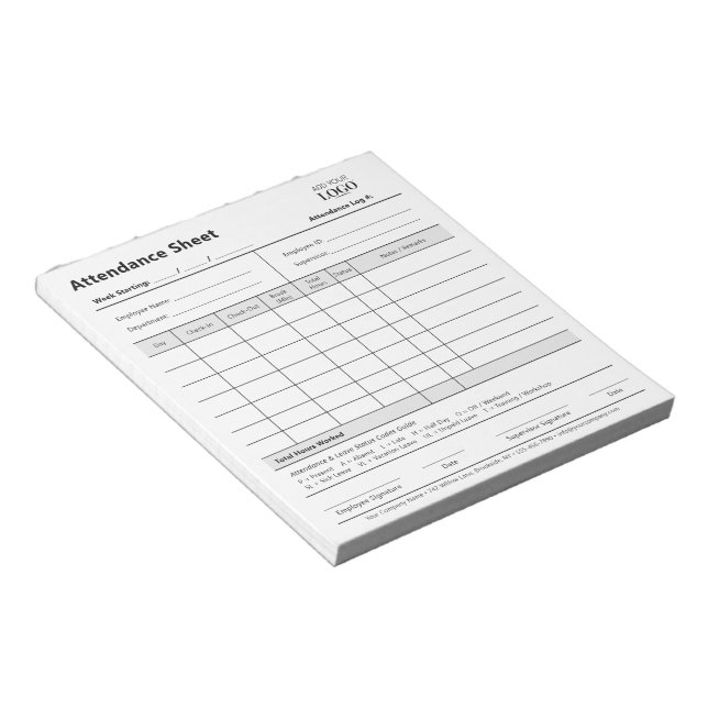 Business Attendance Professional Logo Tear Away Notepad (Angled)
