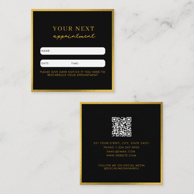 Business Beauty Appointment Card Black Gold (Front/Back)