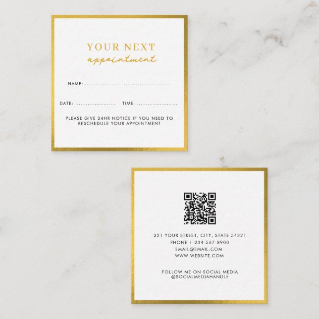 Business Beauty Appointment Card White Gold (Front/Back)