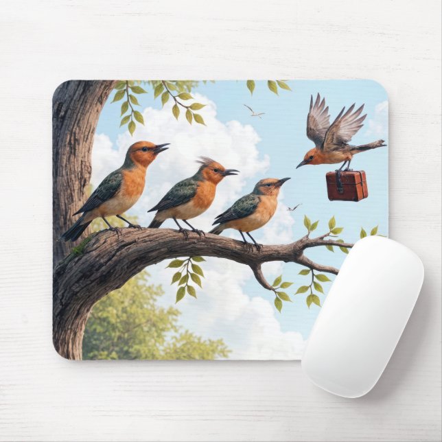 Business Birds On a Tree Branch Mouse Pad (With Mouse)