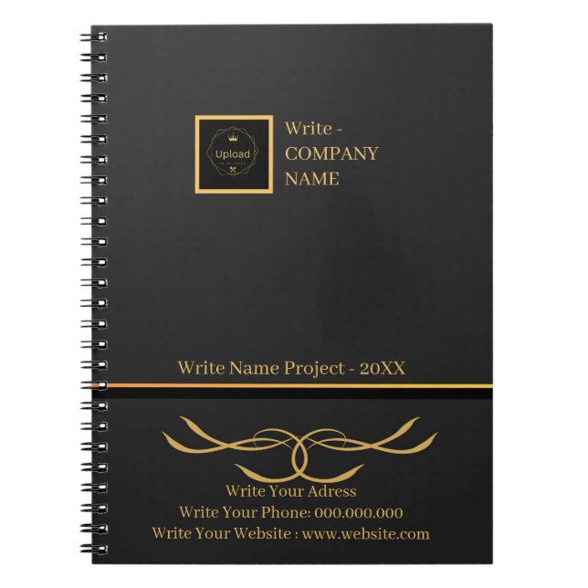 Business Black and Gold Company Logo Monogram  Notebook (Front)