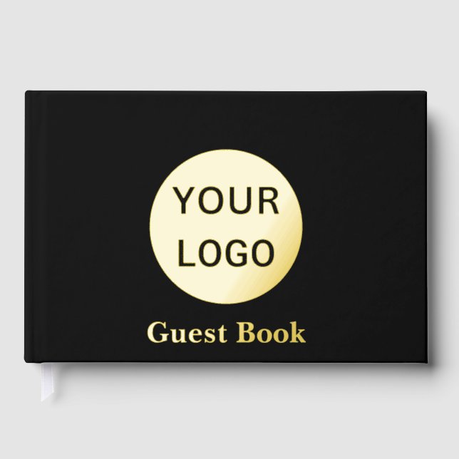 Business Black and Gold Foil Company Logo & Text Guest Book (Front)