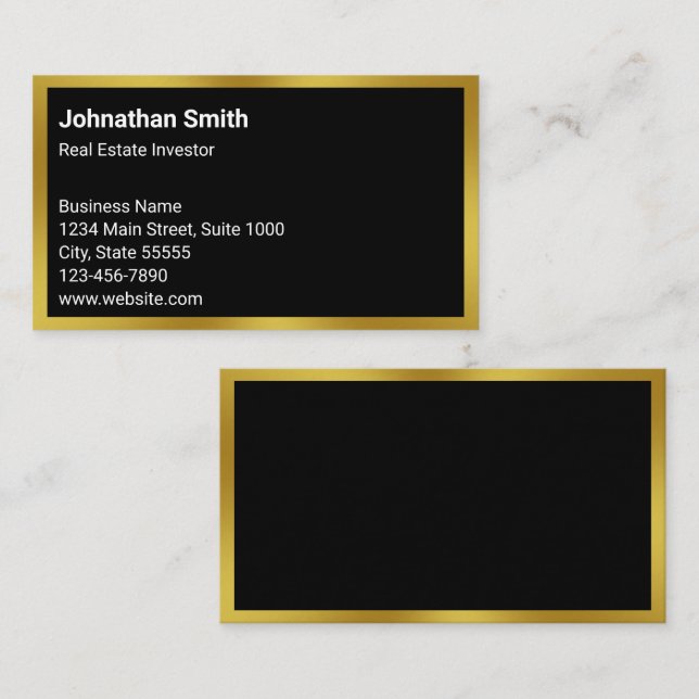 Business Black and Gold Real Estate Investor Business Card (Front/Back)