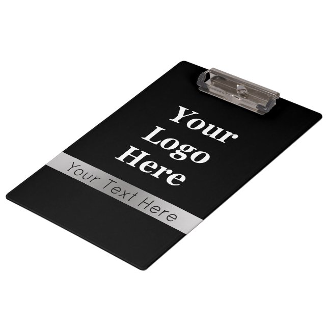 Business Black and Silver Your Logo Text Template Clipboard (Angled)