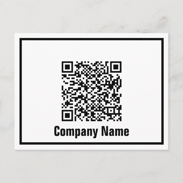 Business Black and White Company Name QR Code Postcard (Front)