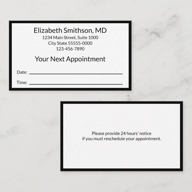 Business Black and White Doctor's Office Your Next Appointment Card (Front/Back)