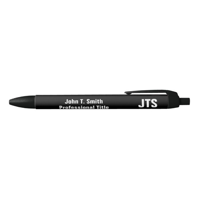 Business Black and White Job Title Name Monogram Black Ink Pen (Top)