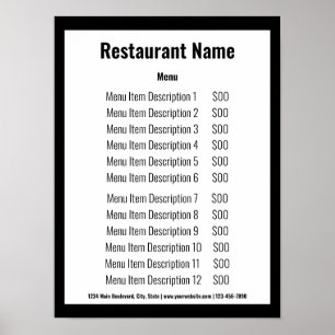 Business Black and White Restaurant Template Menu Poster