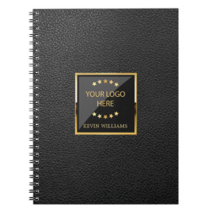 Business Black Faux Leather Logo Personalised Notebook