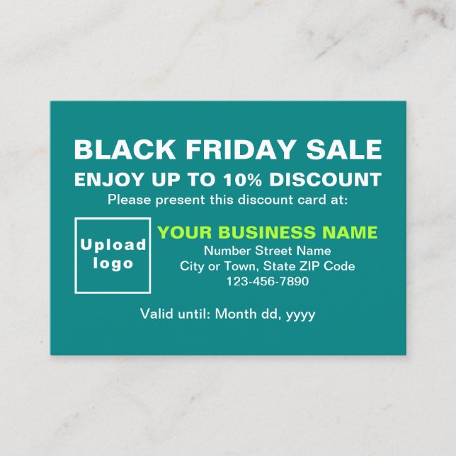 Business Black Friday Sale on Teal Green Discount Card (Front)