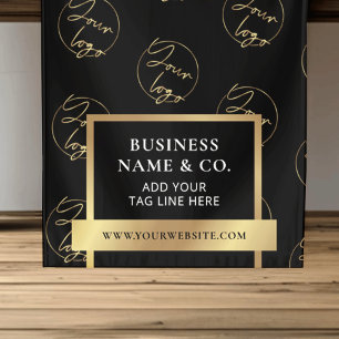 Business Black & Gold Logo Pattern Promotional Short Table Runner