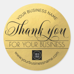 Business Black Gold Script Calligraphy Thank You  Classic Round Sticker