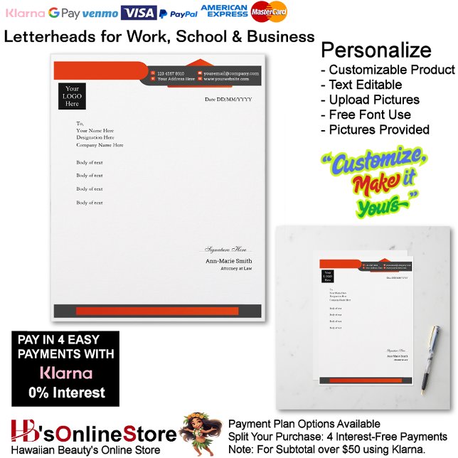 Business Black Red Logo Company Name Signature  Custom Letterhead (Business Black Red Logo Company Name Signature Letterhead.)