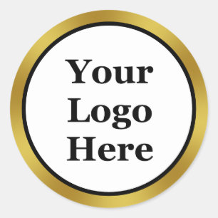 Business Black Whit and Gold Your Logo Here Classic Round Sticker