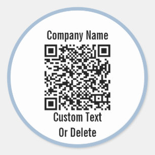 Business Black White Baby Blue QR Code Your Text Classic Round Sticker