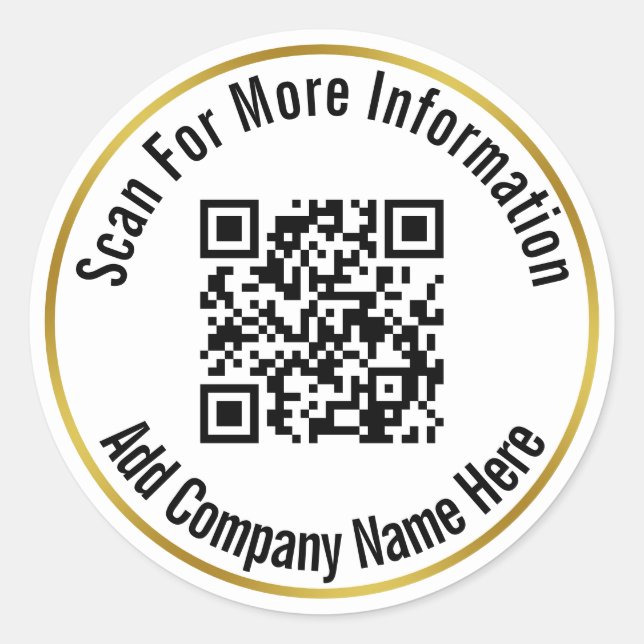 Business Black White Gold QR Code Text Template Classic Round Sticker (Front)