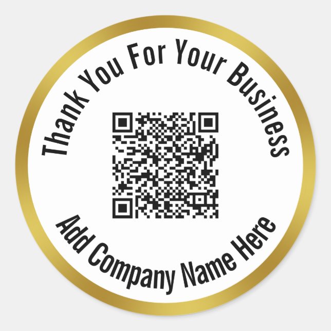 Business Black White & Gold Thank You QR Code  Classic Round Sticker (Front)