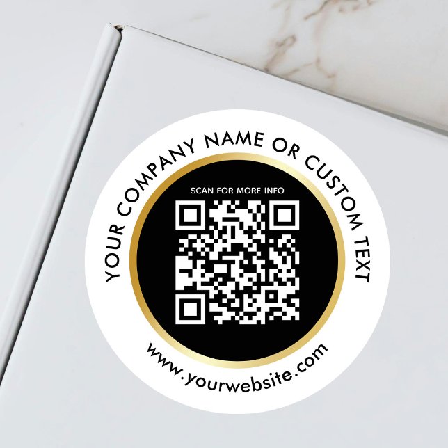 Business Black White Gold Website QR Code Shipping Classic Round Sticker (Creator Uploaded)