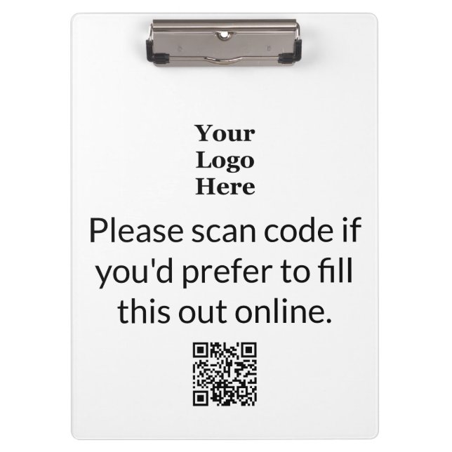 Business Black White Logo Scan QR Code to Complete Clipboard (Front)