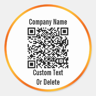 Business Black White Orange QR Code Company Name Classic Round Sticker