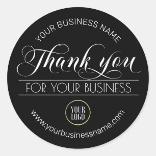 Business Black White Thank You add your LOGO Classic Round Sticker