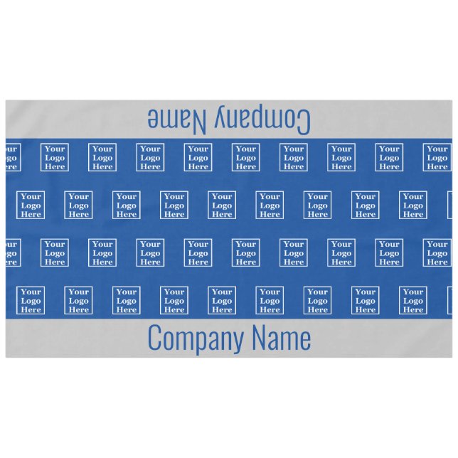 Business Blue and Grey Your Logo Here Tablecloth (Front (Horizontal))