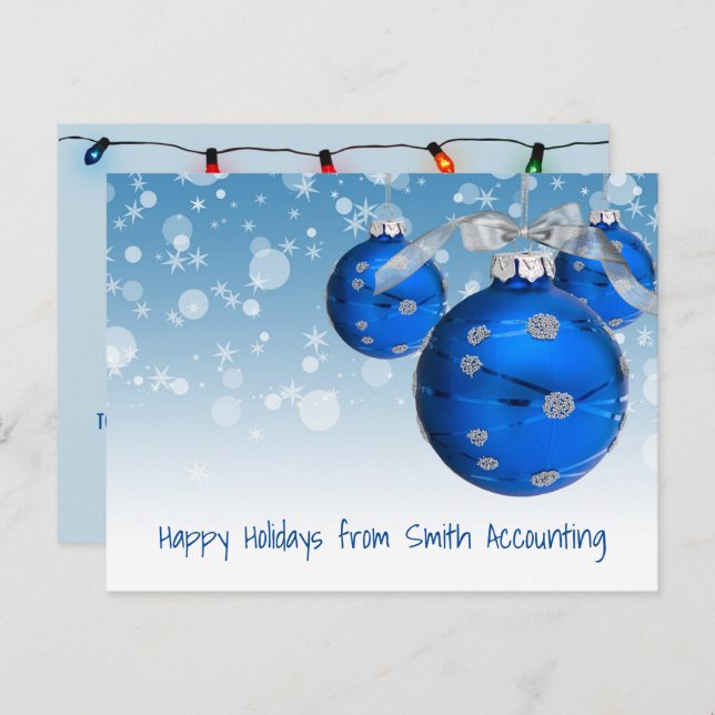 Business Blue Christmas Ornament  Holiday Postcard (Front/Back)
