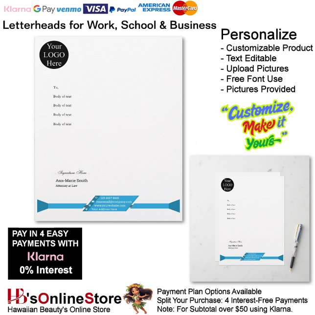 Business Blue Logo Company Name Signature  Custom Letterhead (Business Blue Logo Company Name Signature Letterhead.)